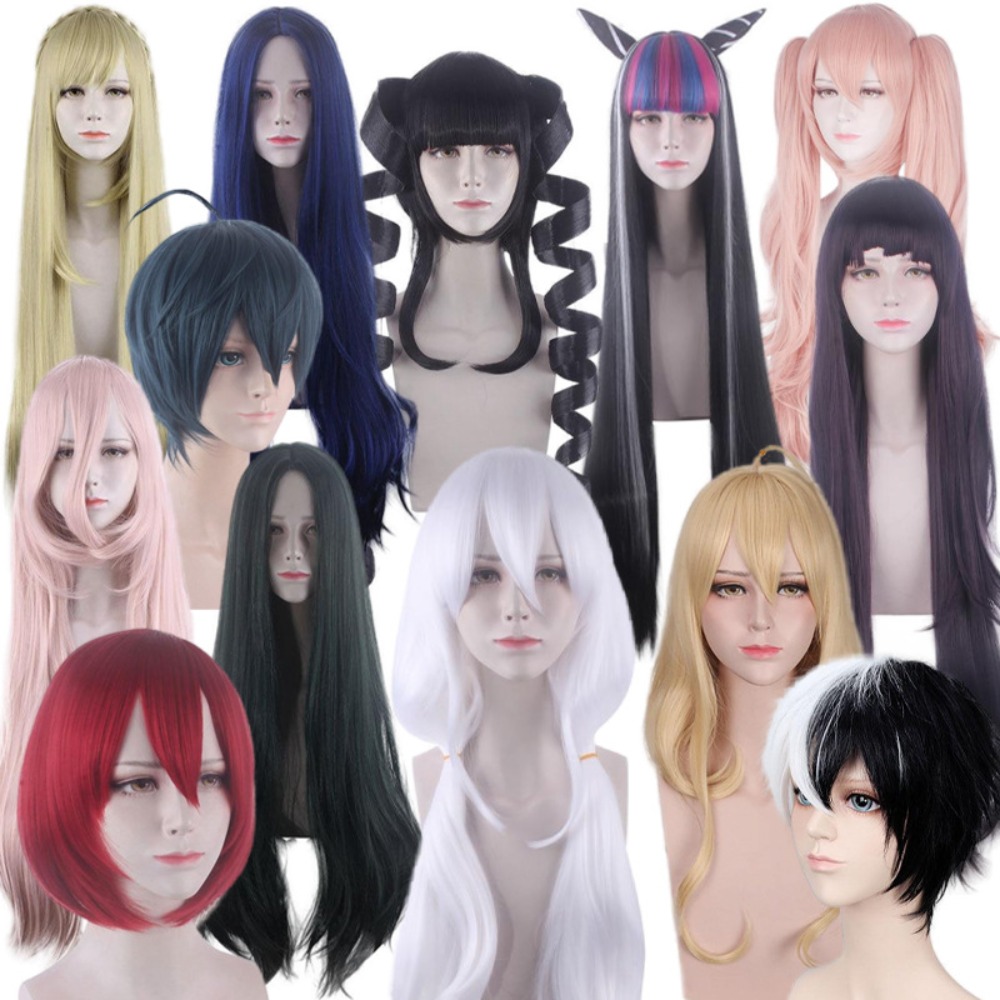Cosplay Anime White Hair - Danganronpa V3 conjunto de pelucas de