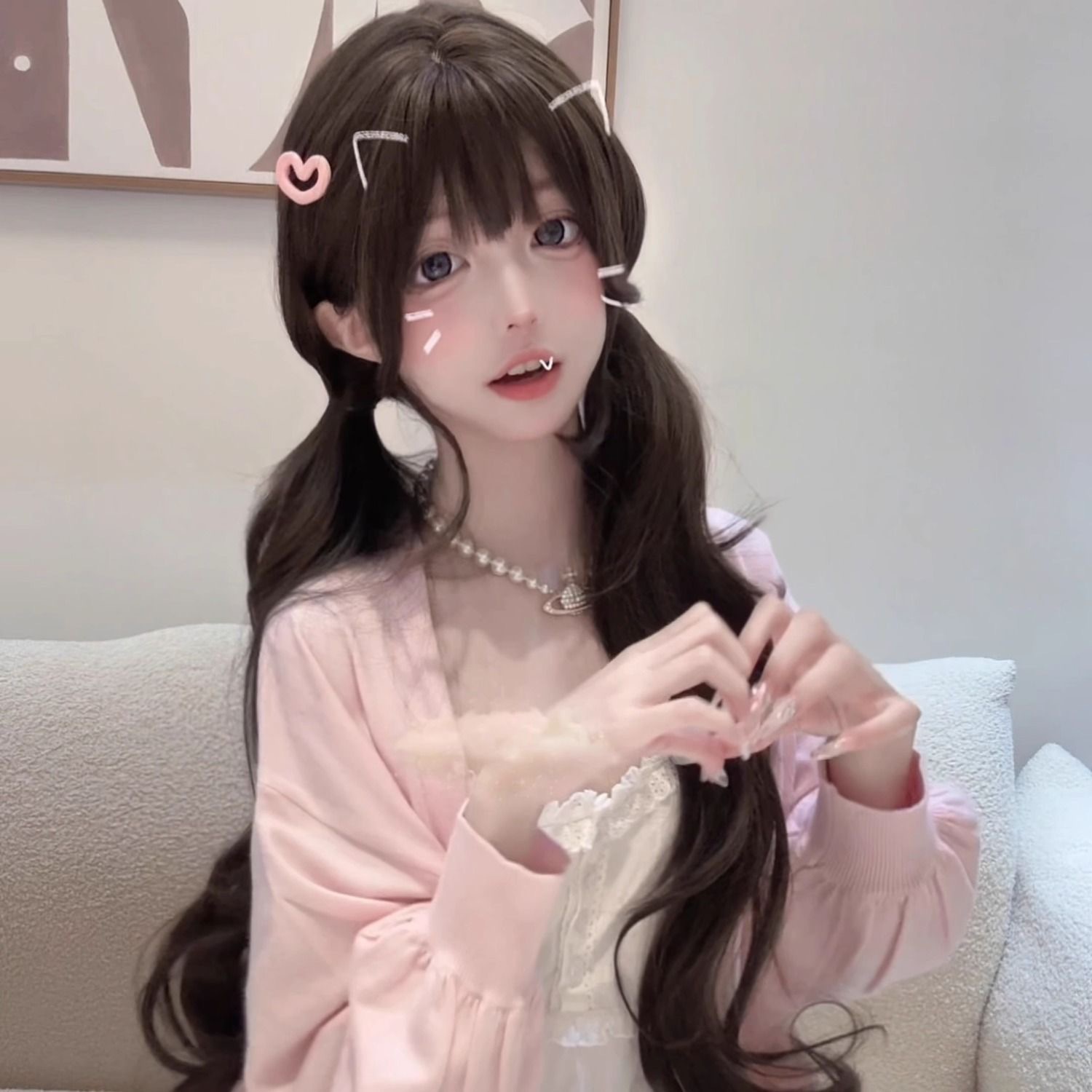 Peluca sintética larga y ondul - Anime Cosplay Girl Photo reseña y precio